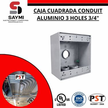 CAJA CUADRADA CONDUIT TIPO ALUMINIO 3 HOLES 3/4″