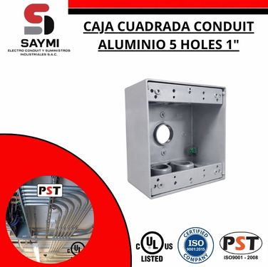 CAJA CUADRADA CONDUIT TIPO ALUMINIO 5 HOLES 1″